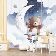 Ayda sallanan ayı çocuk odası poster duvar kağıdı
