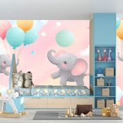 Balonlarla uçan filler çocuk odası poster duvar kağıdı