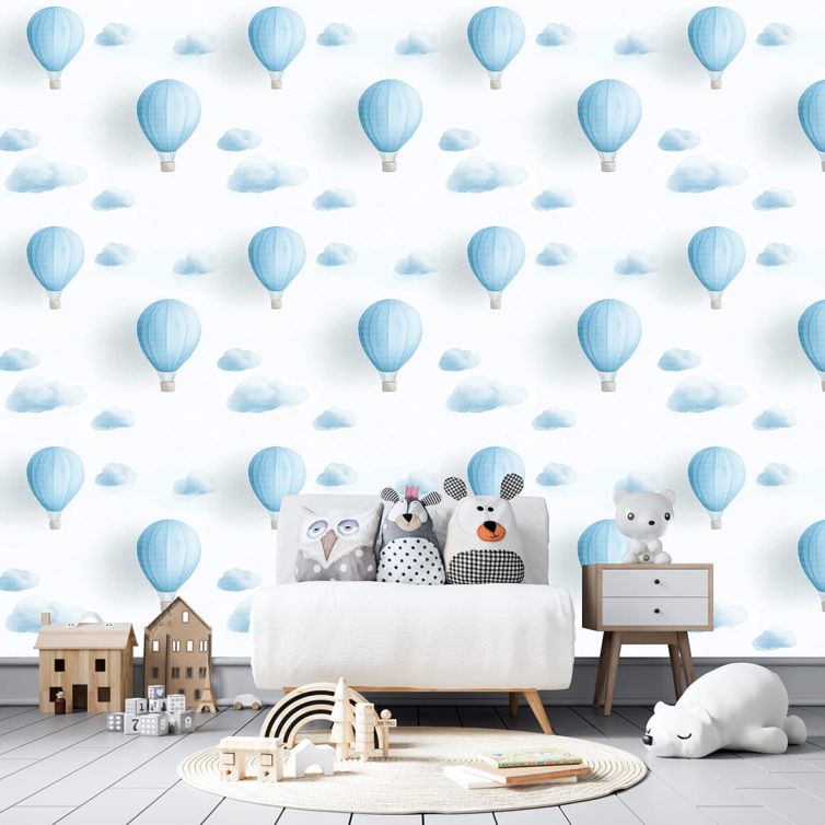 Bulutlar balonlar desen çocuk odası poster duvar kağıdı