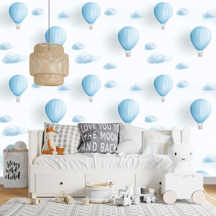 Bulutlar balonlar desen çocuk odası poster duvar kağıdı