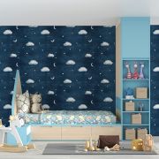 Bulutlar ve aylar desen çocuk odası poster duvar kağıdı