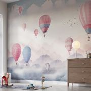 Bulutların üzerinde balonlar çocuk odası poster duvar kağıdı