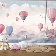 Bulutların üzerinde balonlar çocuk odası poster duvar kağıdı
