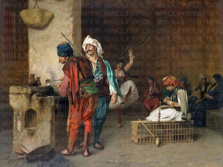 Cafe House Cairo Jean Leon Gerome poster duvar kağıdı