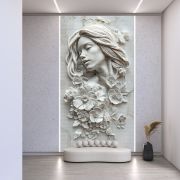 Çiçekler ve kadın rölyefi poster duvar kağıdı