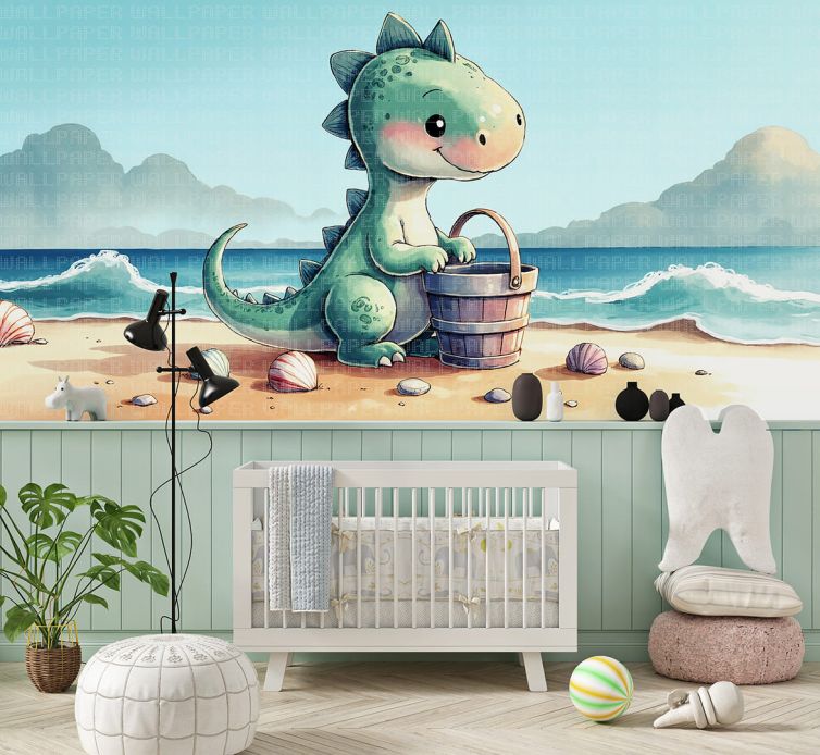 Deniz kıyısında dinozor çocuk odası poster duvar kağıdı
