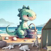 Deniz kıyısında dinozor çocuk odası poster duvar kağıdı