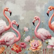 Flamingolar renkli çiçekler poster duvar kağıdı