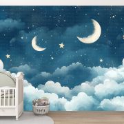 Gece bulutlar yıldızlar çocuk odası poster duvar kağıdı