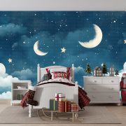 Gece bulutlar yıldızlar çocuk odası poster duvar kağıdı
