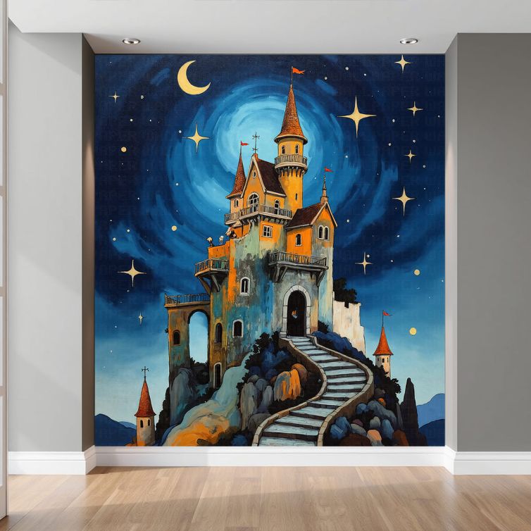 Gece kale yıldızlar poster duvar kağıdı