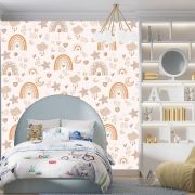 Gökkuşağı ay yıldız desen çocuk odası poster duvar kağıdı