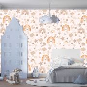 Gökkuşağı ay yıldız desen çocuk odası poster duvar kağıdı