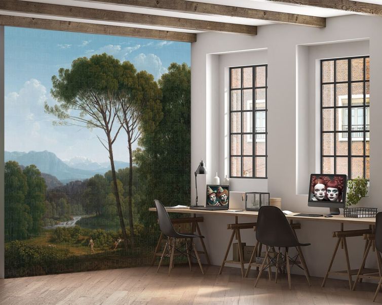 Irmak ve ağaçlar poster duvar kağıdı