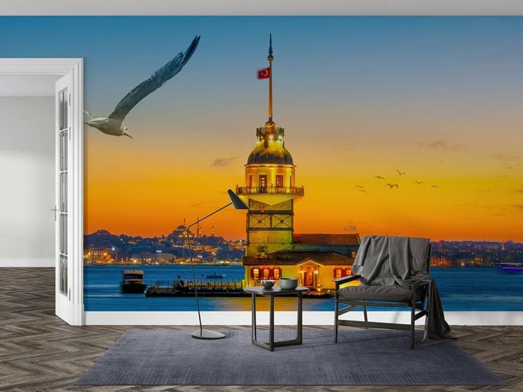 Kız kulesi ve martılar poster duvar kağıdı