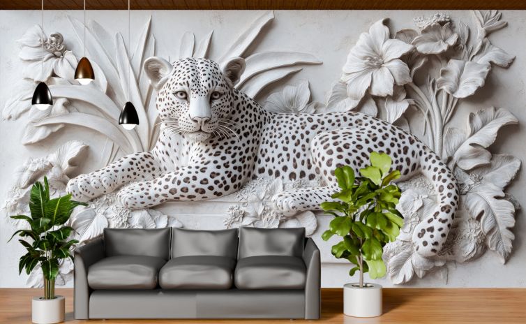 Leopar rölyefi poster duvar kağıdı