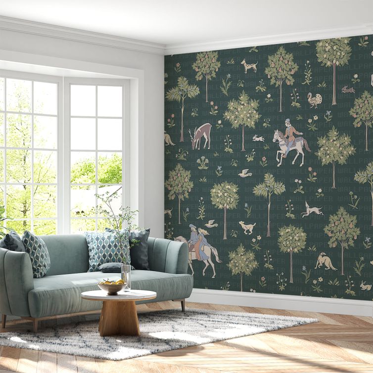 Ormanda atlılar desen poster duvar kağıdı