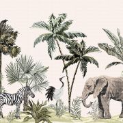 Ormanda palmiyeler altında zürafa zebra fil çocuk odası poster duvar kağıdı