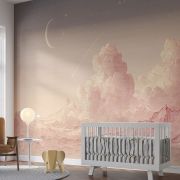 Pembe bulutlar ve dağlar çocuk odası poster duvar kağıdı