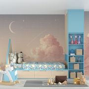 Pembe bulutlar ve dağlar çocuk odası poster duvar kağıdı