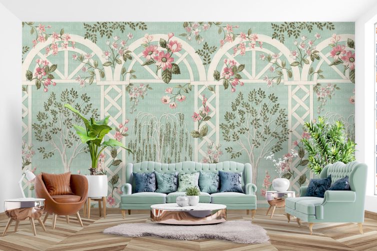 Pergola çevresinde çiçekler poster duvar kağıdı