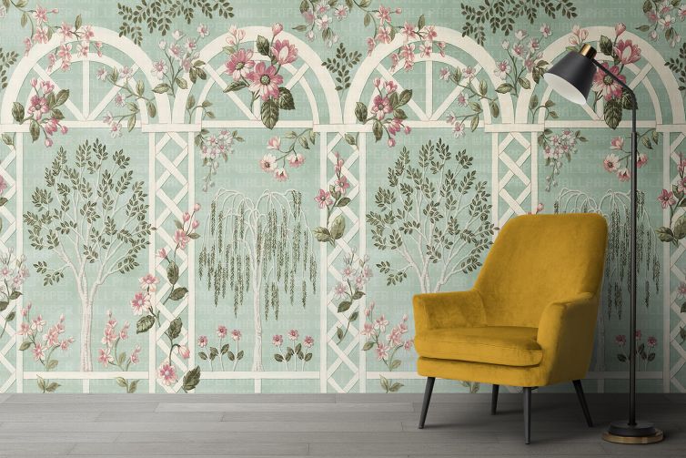 Pergola çevresinde çiçekler poster duvar kağıdı