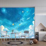 Sarı yıldızlar bulutlar çocuk odası poster duvar kağıdı