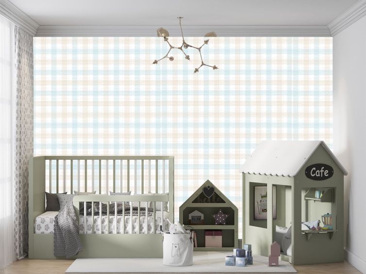 Soft renkli karelerden desen çocuk odası poster duvar kağıdı