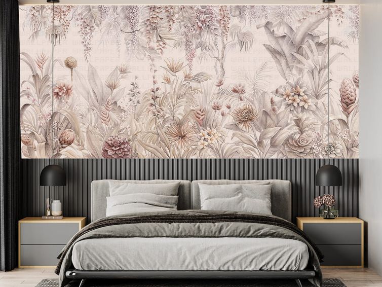 Soft zeminde egzotik çiçekler poster duvar kağıdı
