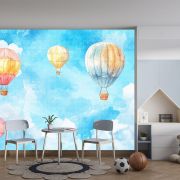 Sulu boya gökyüzünde balonlar çocuk odası poster duvar kağıdı
