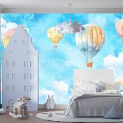 Sulu boya gökyüzünde balonlar çocuk odası poster duvar kağıdı