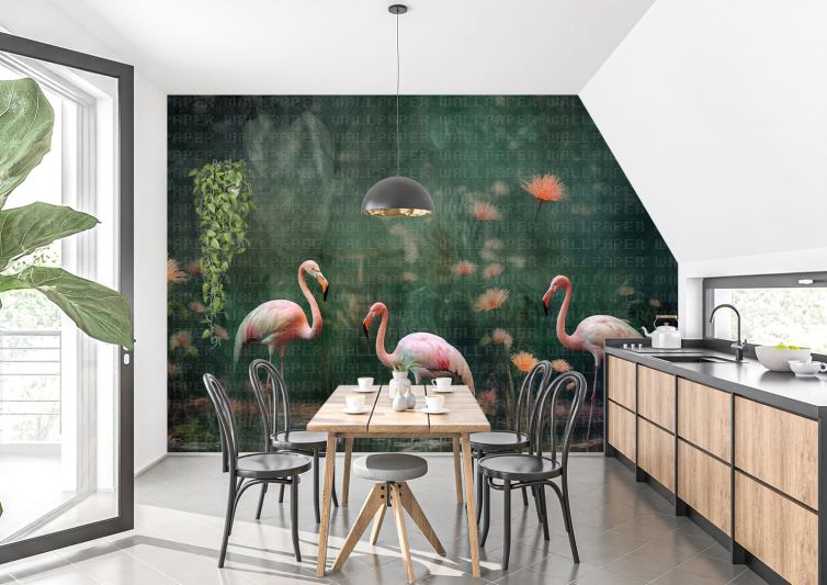 Suluboya üç flamingo poster duvar kağıdı