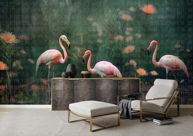 Suluboya üç flamingo poster duvar kağıdı