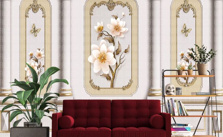 Sütunlar çiçekler desenler 08 poster duvar kağıdı