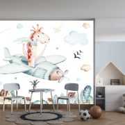 Uçak ve zürafa çocuk odası poster duvar kağıdı
