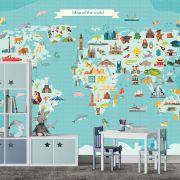 Yapılar insanlar hayvanlar dünya haritası poster duvar kağıdı