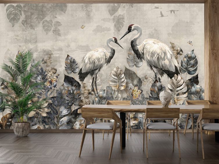 Yapraklar arasında balıkçıllar poster duvar kağıdı