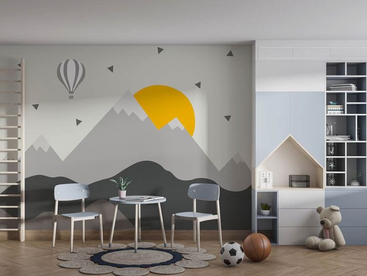 Dağ güneş balon çocuk odası poster duvar kağıdı