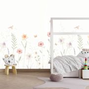 Çiçeklere konmuş kuşlar çocuk odası poster duvar kağıdı