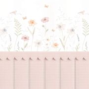 Pembe panel ve çiçekler kuşlar çocuk odası poster duvar kağıdı