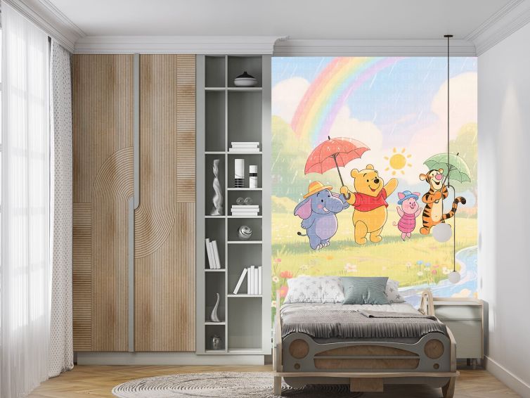 Gökkuşağı altında hayvanlar çocuk odası poster duvar kağıdı