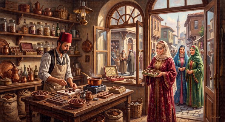 Osmanlı döneminde çikolata dükkanı poster duvar kağıdı