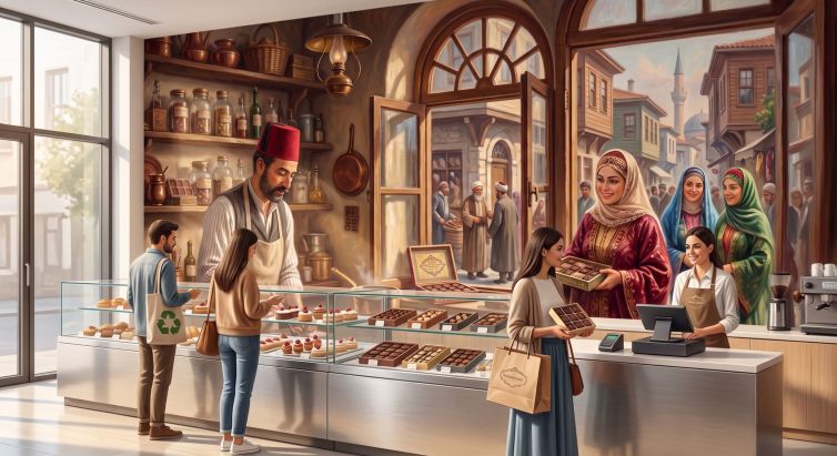 Osmanlı döneminde çikolata dükkanı poster duvar kağıdı