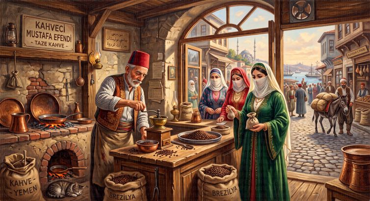 Osmanlı döneminde kahve dükkanı poster duvar kağıdı
