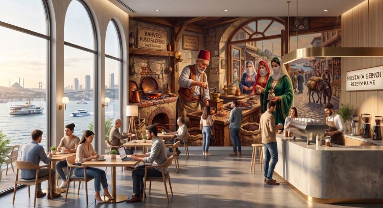 Osmanlı döneminde kahve dükkanı poster duvar kağıdı