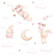 Pembe bulutlar bunny çocuk odası poster duvar kağıdı
