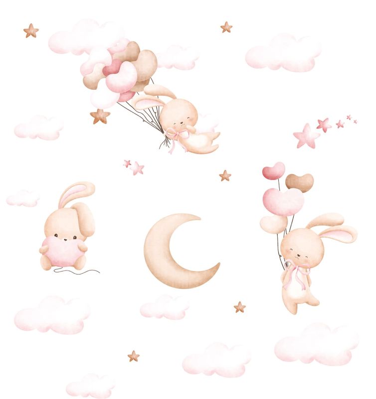 Pembe bulutlar bunny çocuk odası poster duvar kağıdı
