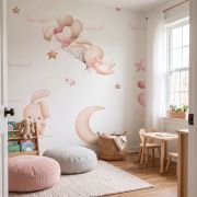 Pembe bulutlar bunny çocuk odası poster duvar kağıdı