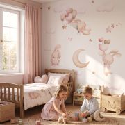 Pembe bulutlar bunny çocuk odası poster duvar kağıdı