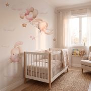 Pembe bulutlar bunny çocuk odası poster duvar kağıdı